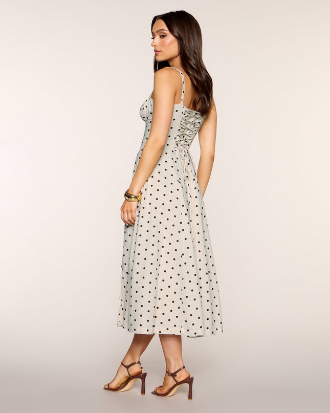Windsor Café Date Polka Dot Corset Midi Dress