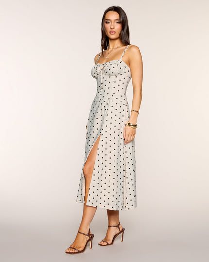 Windsor Café Date Polka Dot Corset Midi Dress