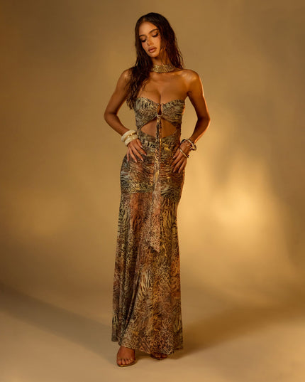 Windsor Rare Find Animal Print Mesh Maxi Dress