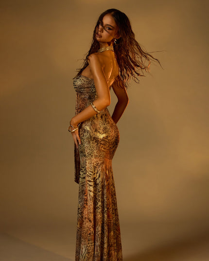 Windsor Rare Find Animal Print Mesh Maxi Dress