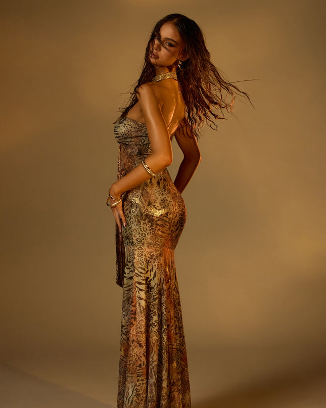 Windsor Rare Find Animal Print Mesh Maxi Dress