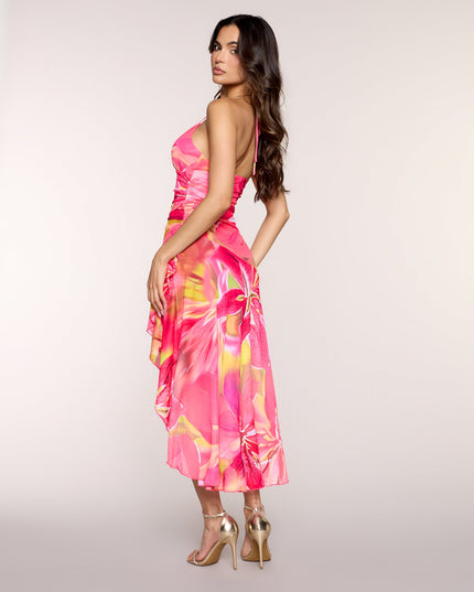 Windsor Paradise in Floral Halter Ruffled Midi Dress