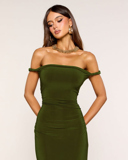 Windsor Vamp Twist Strap Off Shoulder Maxi Dress