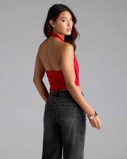 Windsor Take The Plunge Sleeveless Halter Crop Top