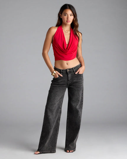 Windsor Take The Plunge Sleeveless Halter Crop Top
