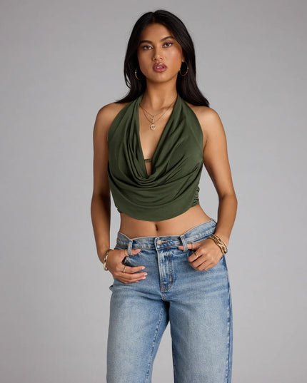 Windsor Take The Plunge Sleeveless Halter Crop Top
