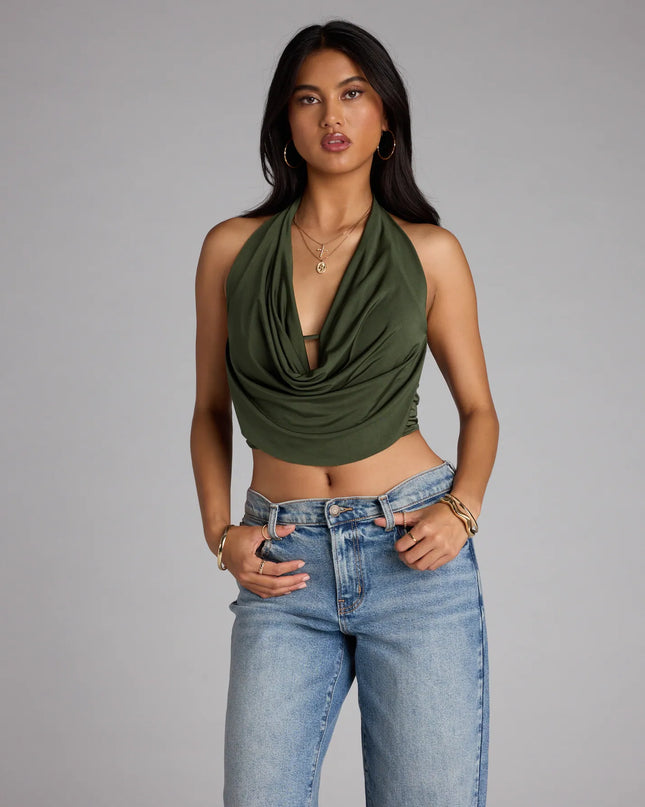 Windsor Take The Plunge Sleeveless Halter Crop Top