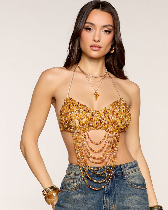 Windsor Desert Disco Beaded Halter Bra Top