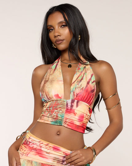 Windsor Destination Glam Abstract Print Halter Top