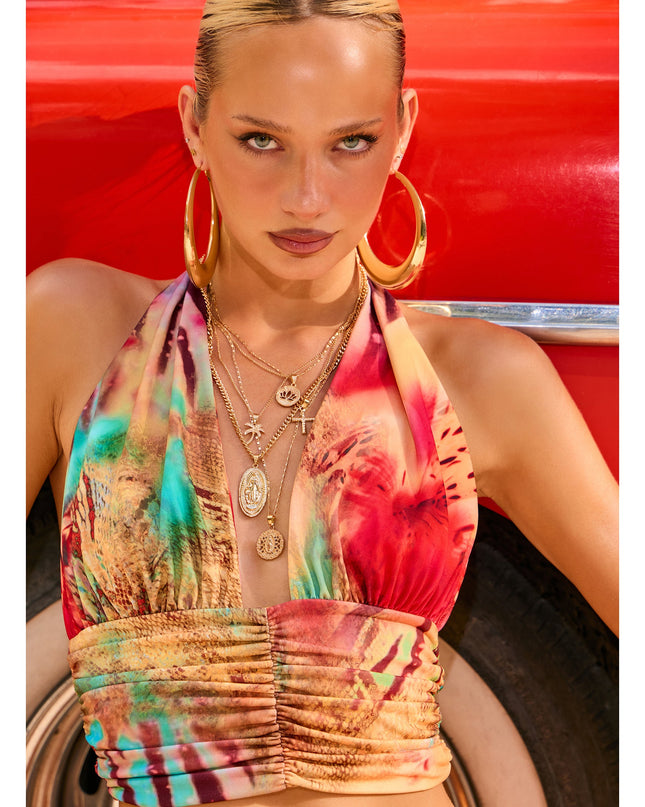 Windsor Destination Glam Abstract Print Halter Top