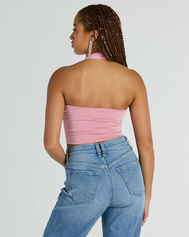 Windsor Take The Plunge Sleeveless Halter Crop Top