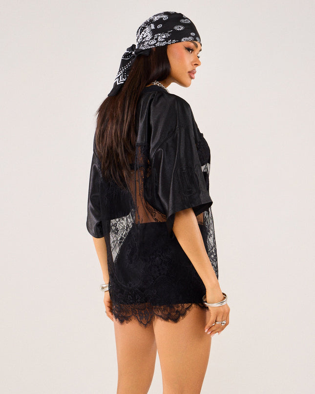 Windsor Sporty Chic Lace V-Neck 24 Graphic Jersey Top