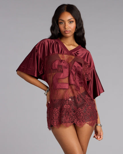 Windsor Sporty Chic Lace V-Neck 24 Graphic Jersey Top