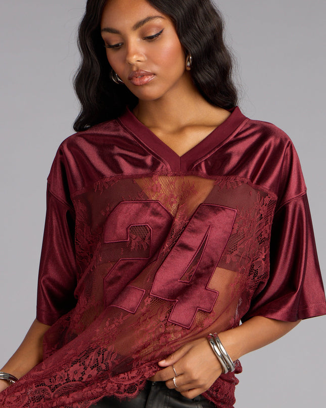 Windsor Sporty Chic Lace V-Neck 24 Graphic Jersey Top