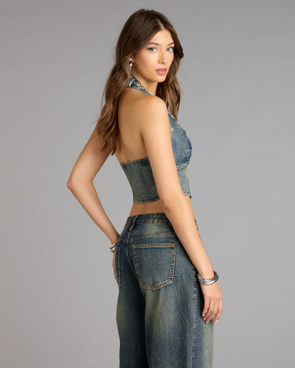 Windsor Front Row Fierce Denim Crop Top