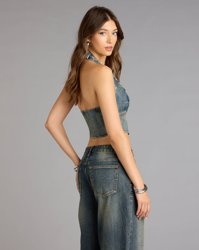 Windsor Front Row Fierce Denim Crop Top