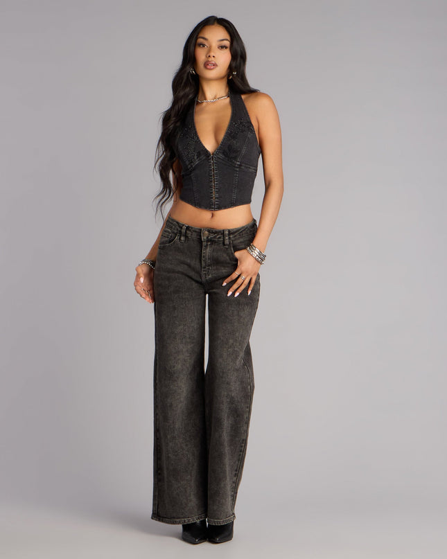 Windsor Dark Rose Drama Denim Halter Crop Top
