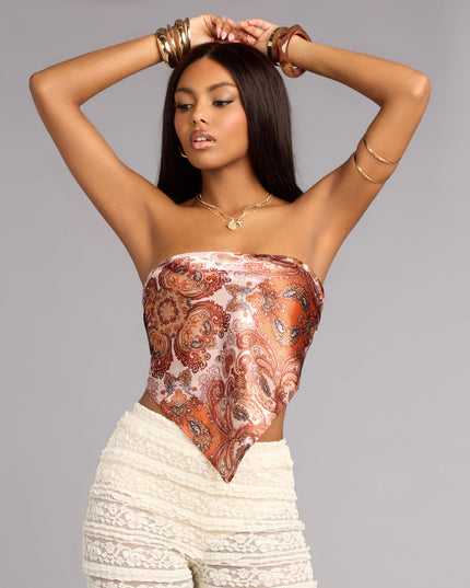 Windsor Vintage Heat Satin Paisley Crop Top