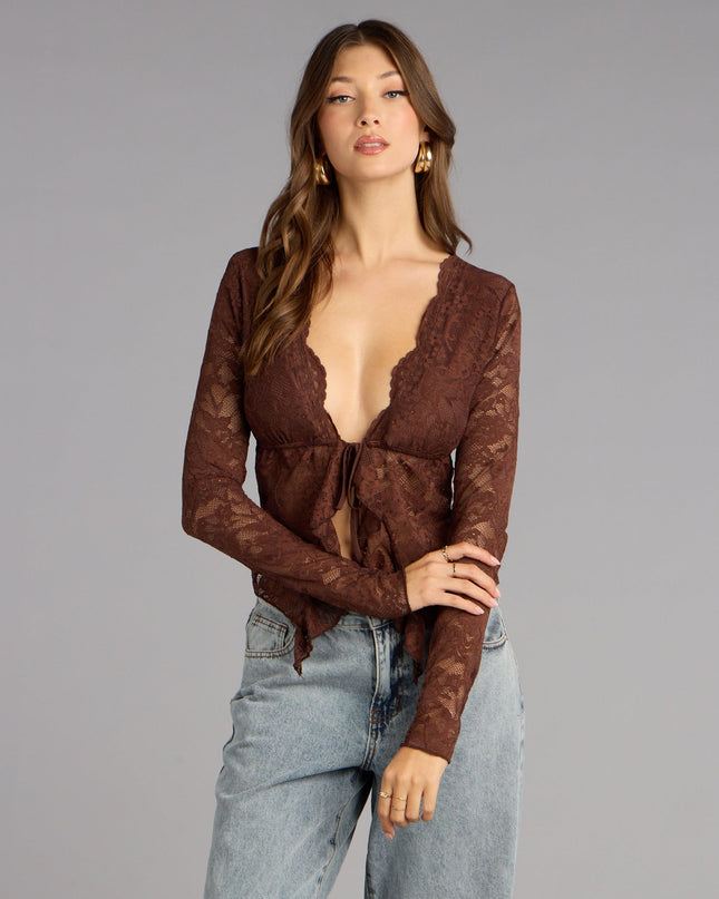 Windsor Delicate Flair Floral Lace Tie-Front Top