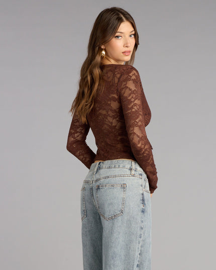 Windsor Delicate Flair Floral Lace Tie-Front Top