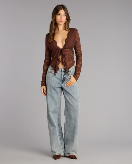 Windsor Delicate Flair Floral Lace Tie-Front Top