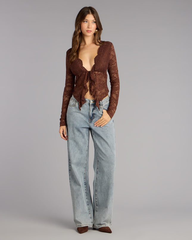 Windsor Delicate Flair Floral Lace Tie-Front Top