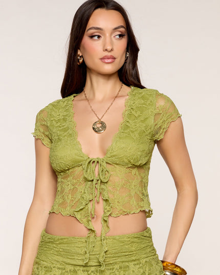 Windsor Flirty Edge Lace Ruffle Tie-Front Top