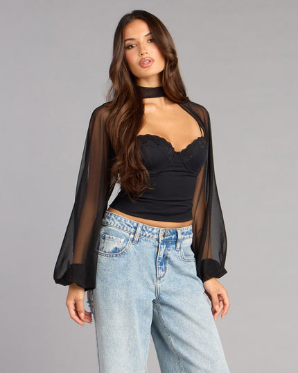Windsor Sheer Drama Mesh Long Sleeve Topper