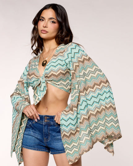 Windsor Good Vibes Flare Sleeve Tie-Front Top