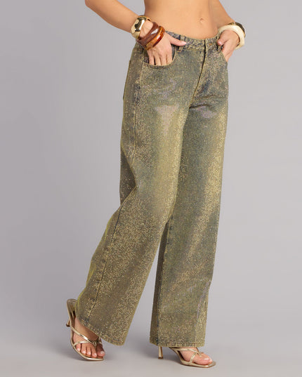 Windsor Glam Moment Rhinestone Denim Straight-Leg Jeans