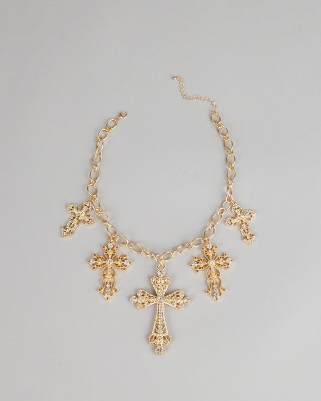 Windsor Styled Shine Rhinestone Cross Statement Necklace