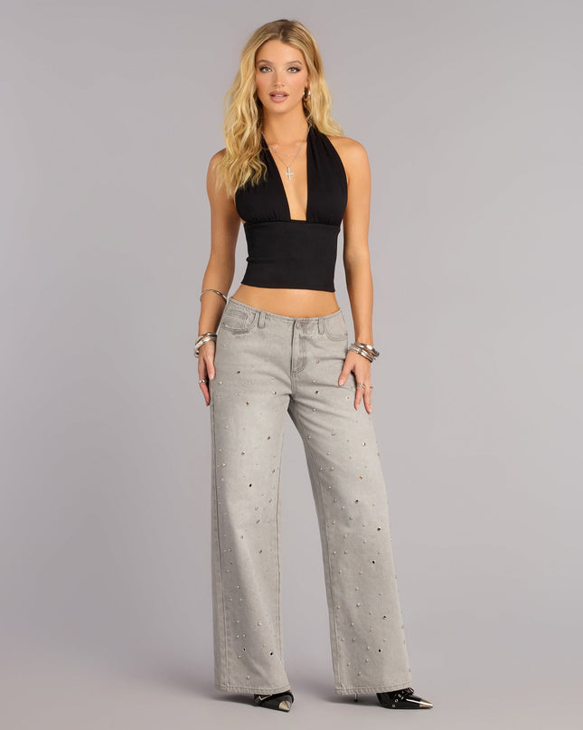Windsor Low Key Icon Rib Knit Halter Crop Top