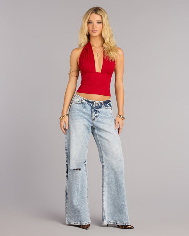 Windsor Low Key Icon Rib Knit Halter Crop Top