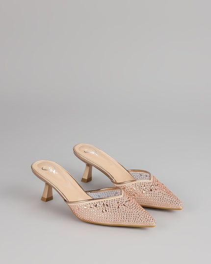 Windsor Crystal Beam Pointed Toe Kitten Mules
