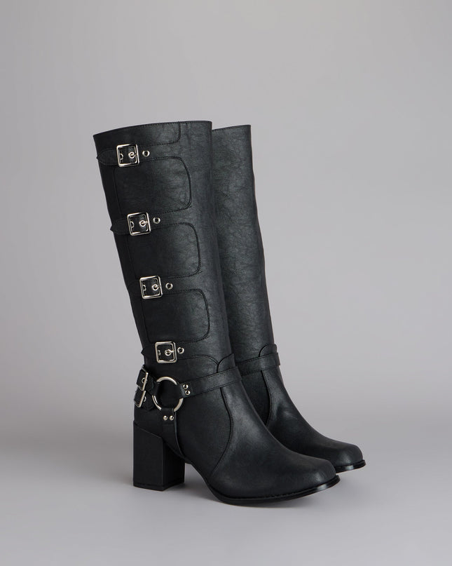 Windsor City Rebel Quad Buckle Block Heel Boots