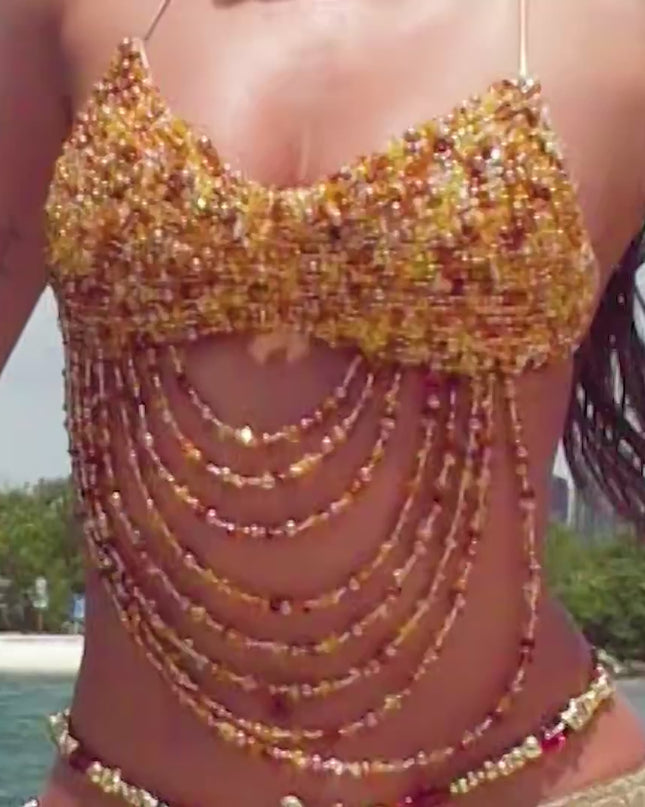 Windsor Desert Disco Beaded Halter Bra Top