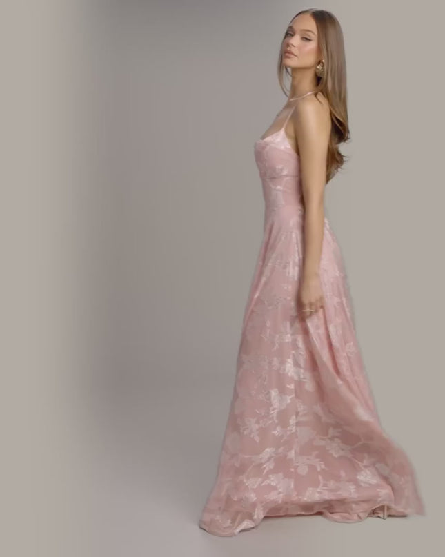 Windsor Vivienne Floral Brocade Lace-Up Formal Gown